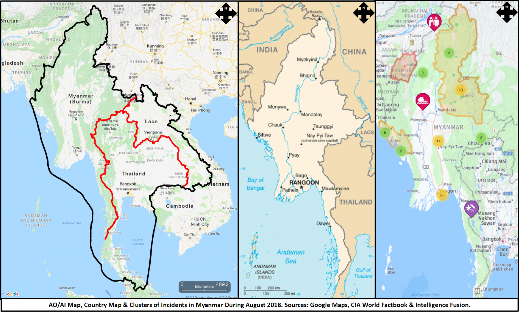 A map showing the most recent incidents in Myanmar during September 2018